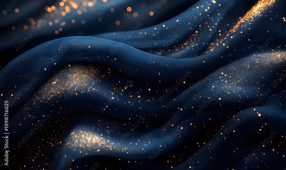 Obraz premium Navy blue fabric-like texture with shimmering gold particles giving a luxurious
