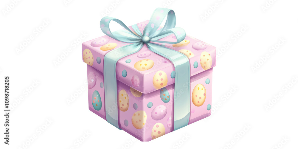 Fototapeta premium Pastel Gift Box with Easter Egg Pattern Isolated on Transparent Background