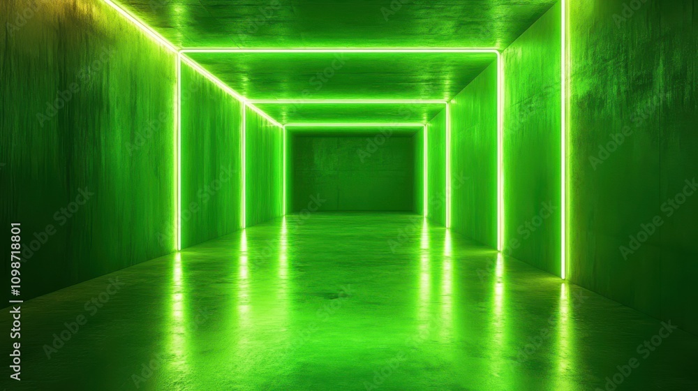 Fototapeta premium abstract green background,empty room illuminated with neon light