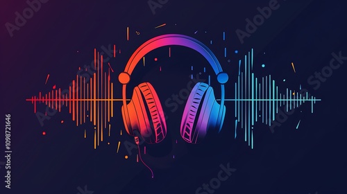 A colorful and abstract visualization of sound, with headphones symbolizing the experience of listening to music. 