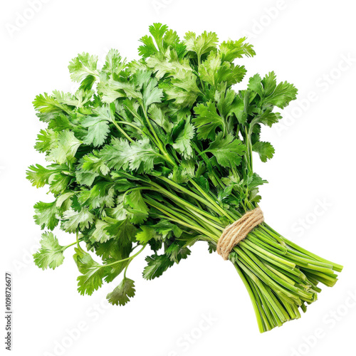Fresh cilantro bundle, isolated on transparent background