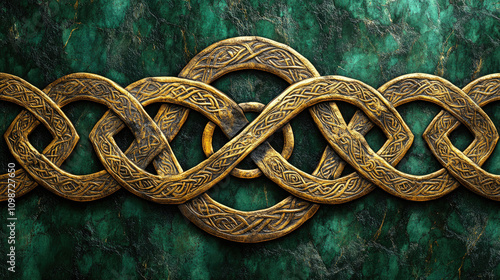 Celtic Knotwork on Green Marble Background