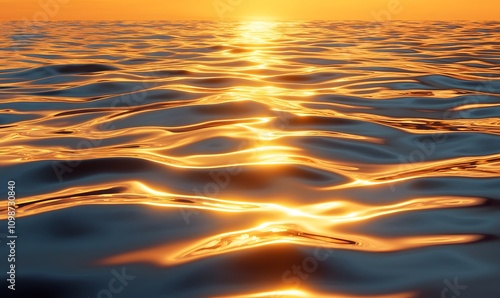 A serene water surface reflecting the warm golden hues of a sunrise