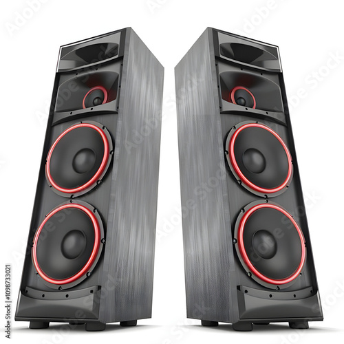 Two mega bass speakers and speakers for flyer post, red
