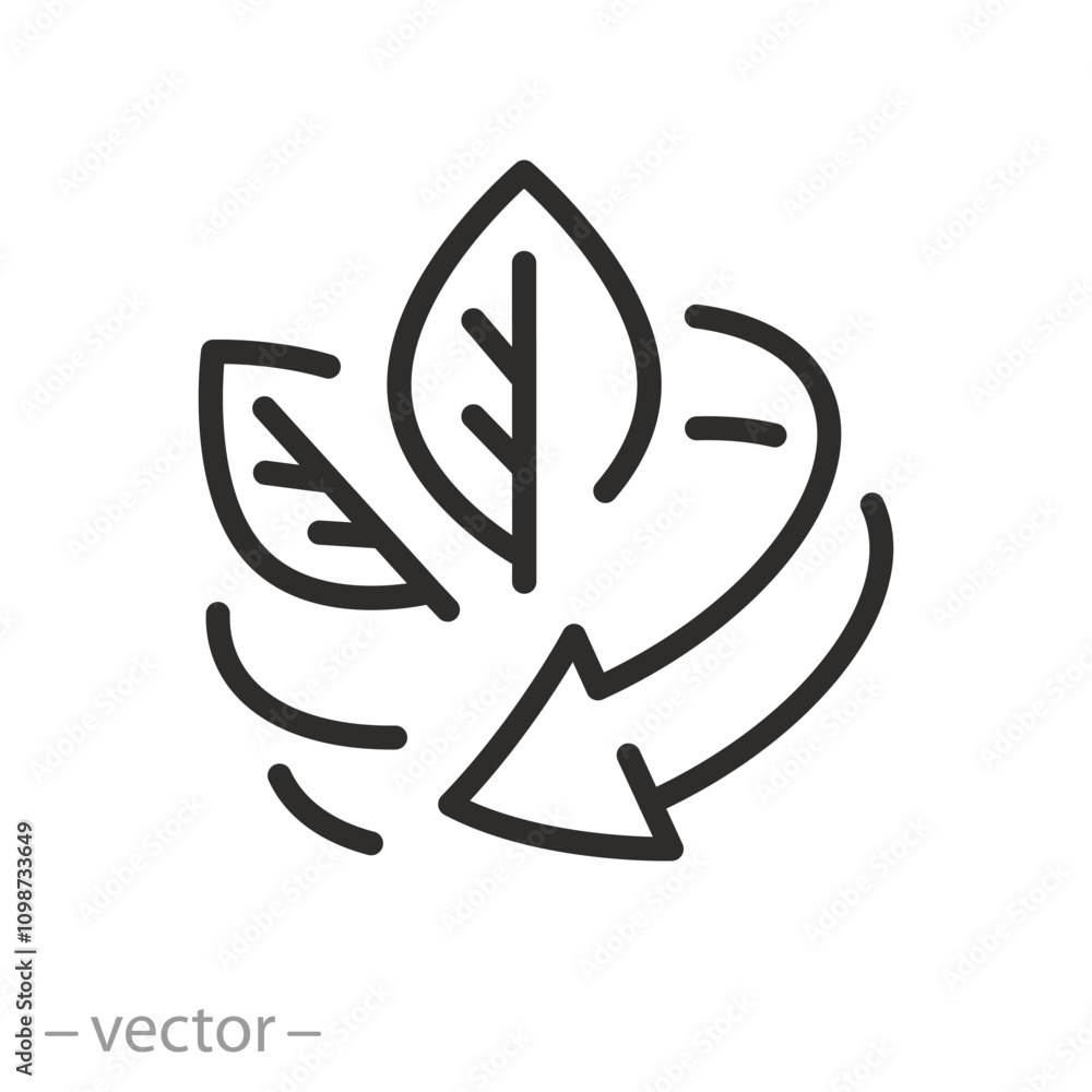 Obraz premium renewal of nature, organic recycle icon, eco recycle round, ecology circle refresh or restart, thin line symbol on white background - editable stroke vector illustration
