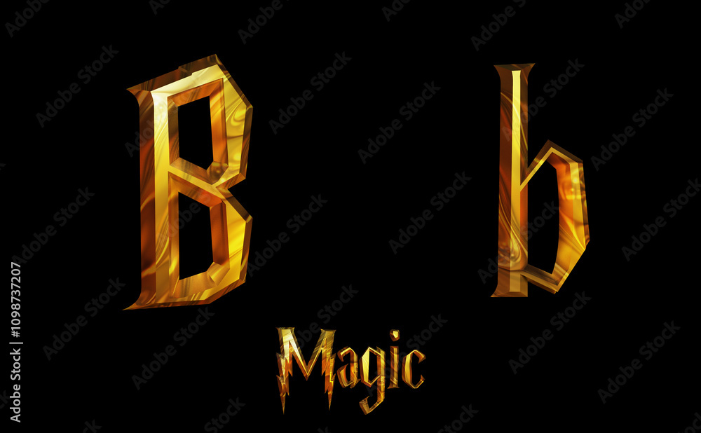 Naklejka premium Magic Alphabet golden font letters 3 D render Illustration
