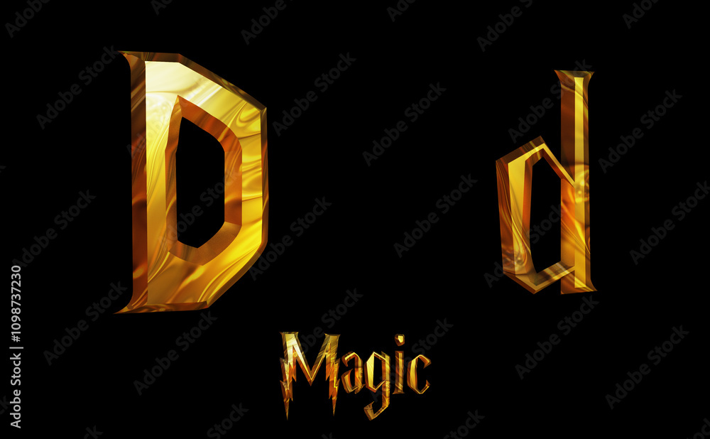 Naklejka premium Magic Alphabet golden font letters 3 D render Illustration
