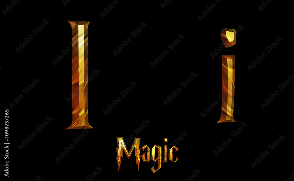 Naklejka premium Magic Alphabet golden font letters 3 D render Illustration