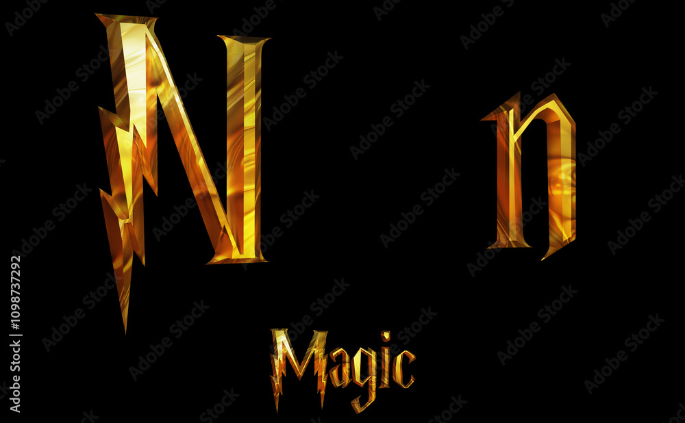 Naklejka premium Magic Alphabet golden font letters 3 D render Illustration