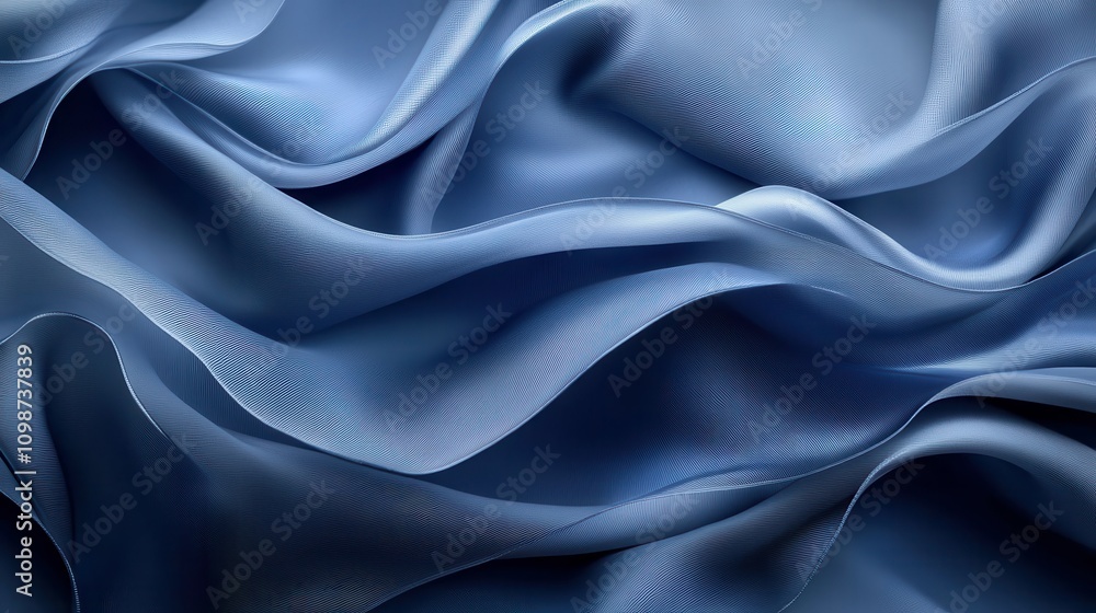 Fototapeta premium abstract modern blue background, folded ribbons macro, fashion wallpaper with wavy layers and ruffles