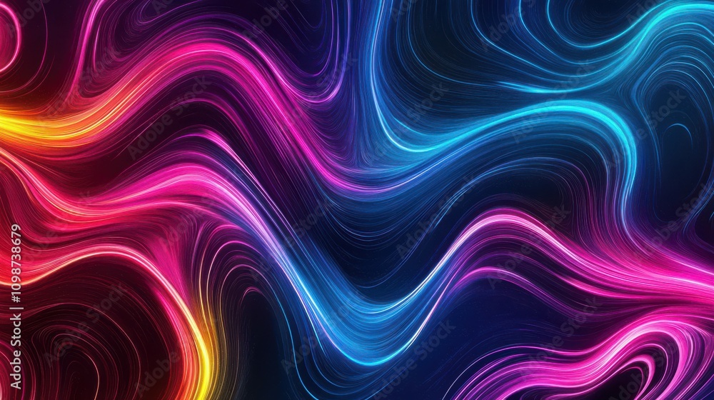 Fototapeta premium abstract neon background with colorful glowing curvy lines. Modern minimalist wallpaper