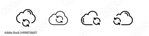 Cloud sync icon with rotate or refresh arrow symbol. cloud computing icon with two arrows. cloud arrows data transfer vector icons. EDITABLE STROKE
