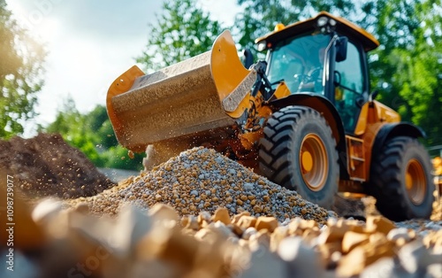 Construction Excavator Working on a Road Building Project photo