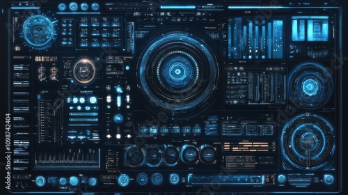 Blue HUD elements for advanced technological interface
