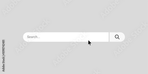 Search bar frame with magnifying glass icon and mouse cursor icon, Internet search box template with magnifier icon for web page internet browser