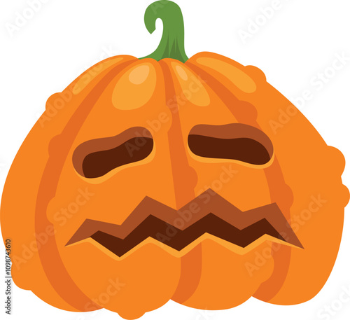 Carved pumpkin with a sad face representing negative emotions associated with halloween, creating a spooky and melancholic atmosphere