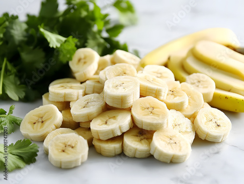 Chopped Banana fruit on a white background