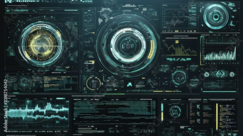 Blank template for a futuristic graphic user interface with digital data telemetry information display