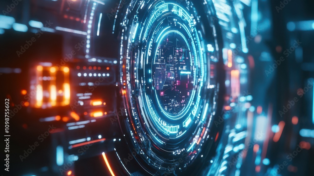 Fototapeta premium Bright futuristic HUD interface with neon lights - innovative technology