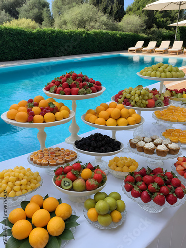 buffet di frutta e dolci in piscina photo