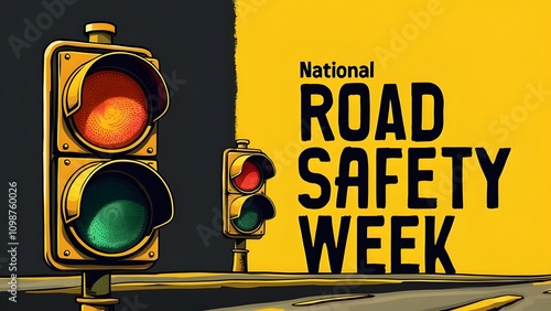National Road Safety Week Poster with Traffic Lights - Awareness and Safety Concept
