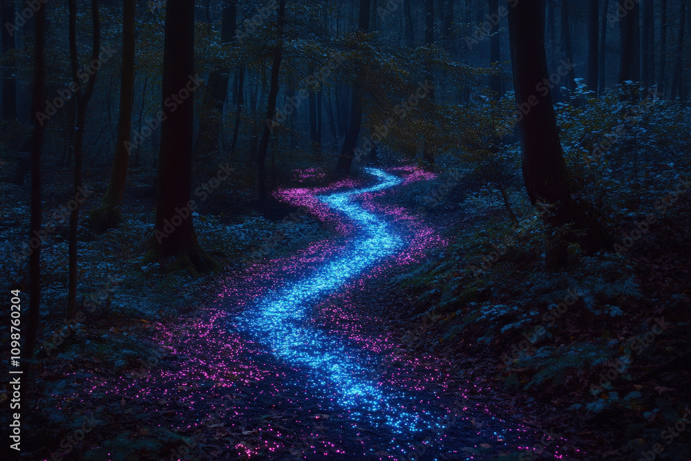 Fototapeta premium Illuminated Pathway in a Mystical Forest