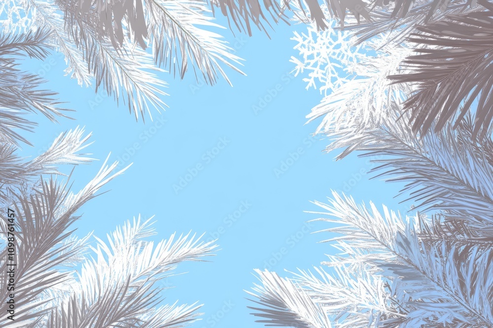 Obraz premium Design for greeting cards, posters, backgrounds, and website backgrounds with a natural pine bough winter or summer border in greens, blues, and browns