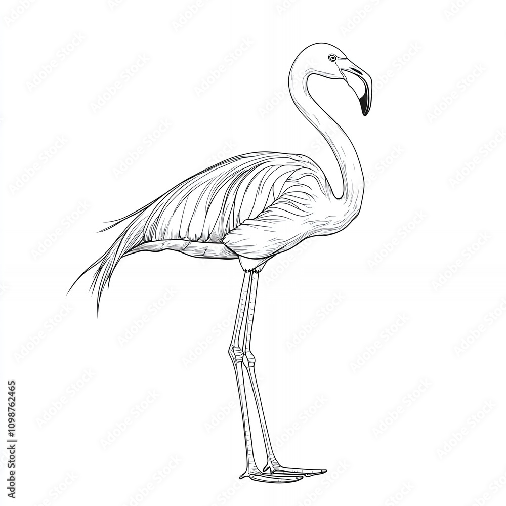 Obraz premium Detailed Illustration of a Flamingo Showcasing Skeletal Structure and Elegant Pose in a Minimalist Design