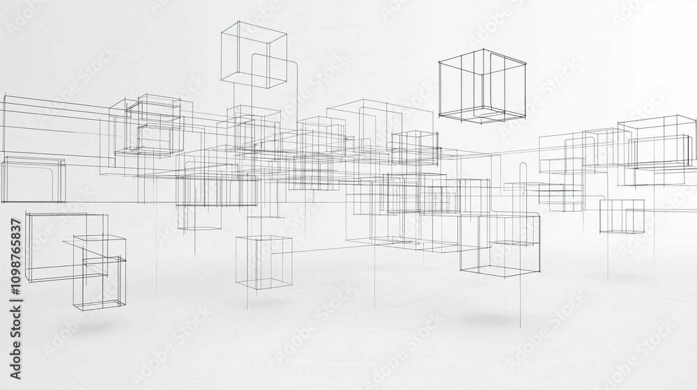 Obraz premium Architectural House Design Blueprint Sketch 3D Vector Illustration