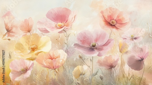Floral wallpaper - pastel watercolor flowers in bunches or botanical paintings - or vintage paintings of flowers