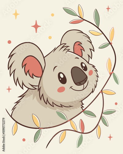 Cute Koala Illustration Nature Background Vector Art Playful Design Whimsical Style Cheerful Vibe photo