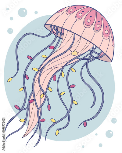 Graceful Jellyfish Vector Illustration Underwater Scene Digital Art Ocean Environment Soft Colors Marine Life Concept photo