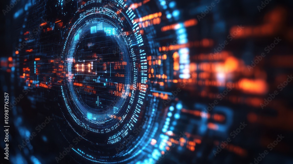 Obraz premium Digital technology circle on dark background. Big data and technology concept.