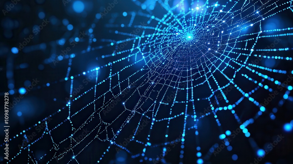 Obraz premium Spider web with dots of light in a futuristic technology concept on a transparent background