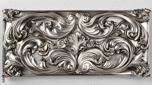 Ornate Silver Rectangular Box  Antique Rococo Design  Decorative Tray  Vintage Silverware photo