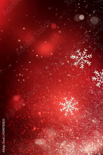 Festive Red Christmas Background with Glittering Snowflakes and Sparkling Lights, Perfect for Holiday Cards, Winter Themes, and Seasonal Celebrations
