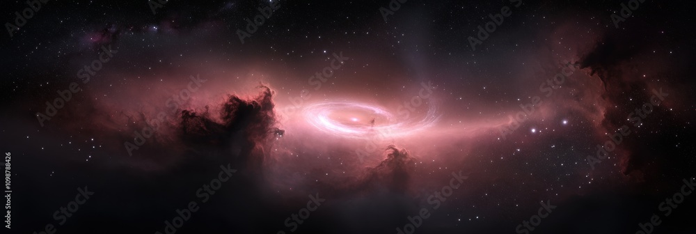 Fototapeta premium A space scene with a large spiral galaxy in the center