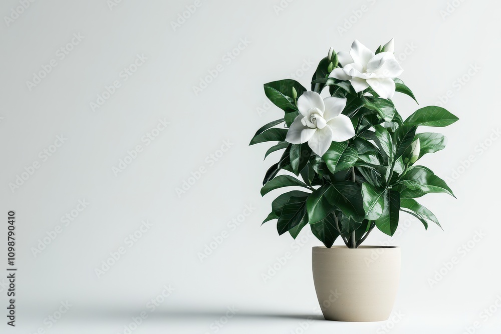 Fototapeta premium Gardenia flower alone on white backdrop