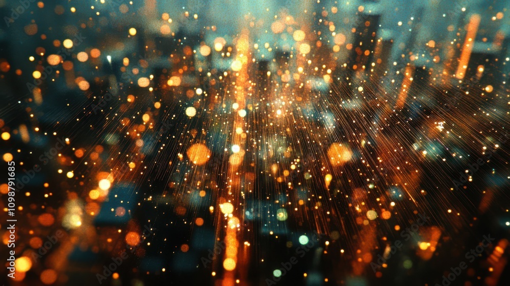 Obraz premium mesmerizing bokeh effect, shimmering points of light, dreamy out-of-focus cityscape, rich jewel tones, abstract night photography