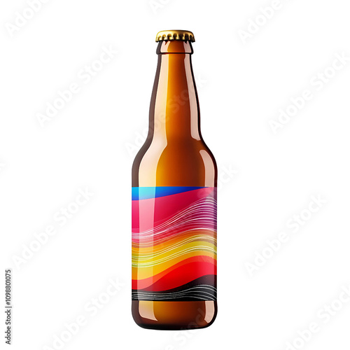 Colorful Label Design on a Beer Bottle Showcasing Artistic Patterns and Vibrant Hues for a Refreshing Drinking Experience