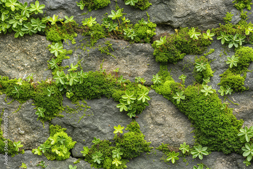 Moss and Stone, Texture background, vibrant greens, natural growth, and rustic patterns, high-resolution close-up, 4K