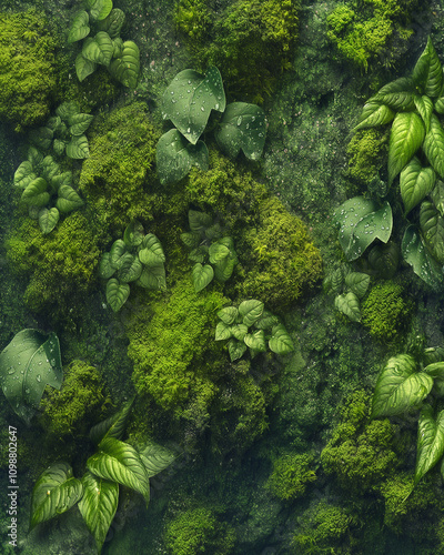 Moss and Stone, Texture background, vibrant greens, natural growth, and rustic patterns, high-resolution close-up, 4K