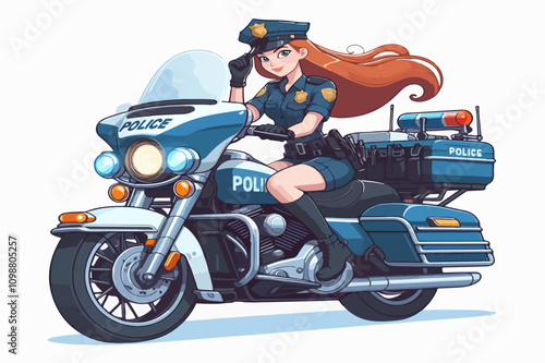 A policewoman is riding a motorcycle. Cartoon style. Vector illustration of EPS 10.