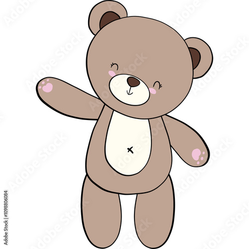 Teddy Bear Standing Waving Cheerfully