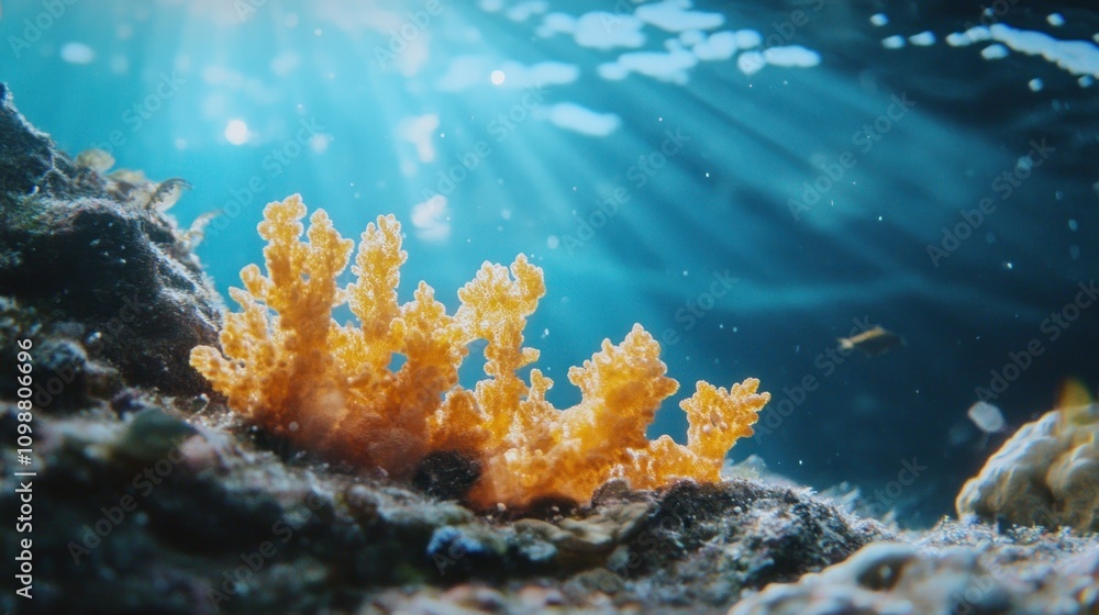 Obraz premium Golden Coral Blooms Underneath Ocean Sunlight