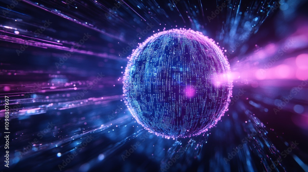 Obraz premium Digital Sphere of Binary Code - Futuristic Technology Art