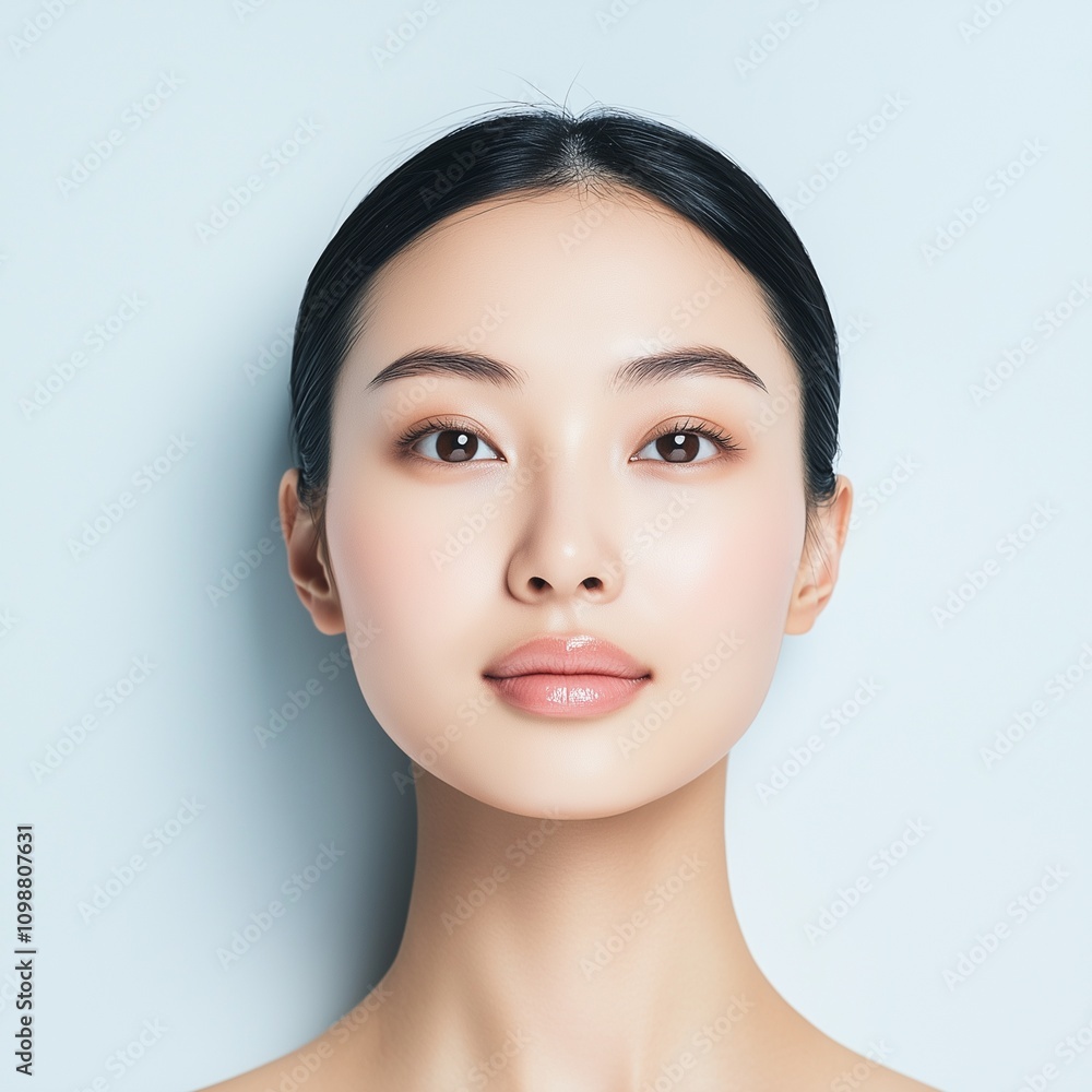 Fototapeta premium Model with clean skin, bright minimalist setting