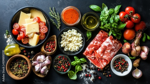 Wallpaper Mural Pizza Ingredients On Black Table In A Raw - Italian Food Torontodigital.ca