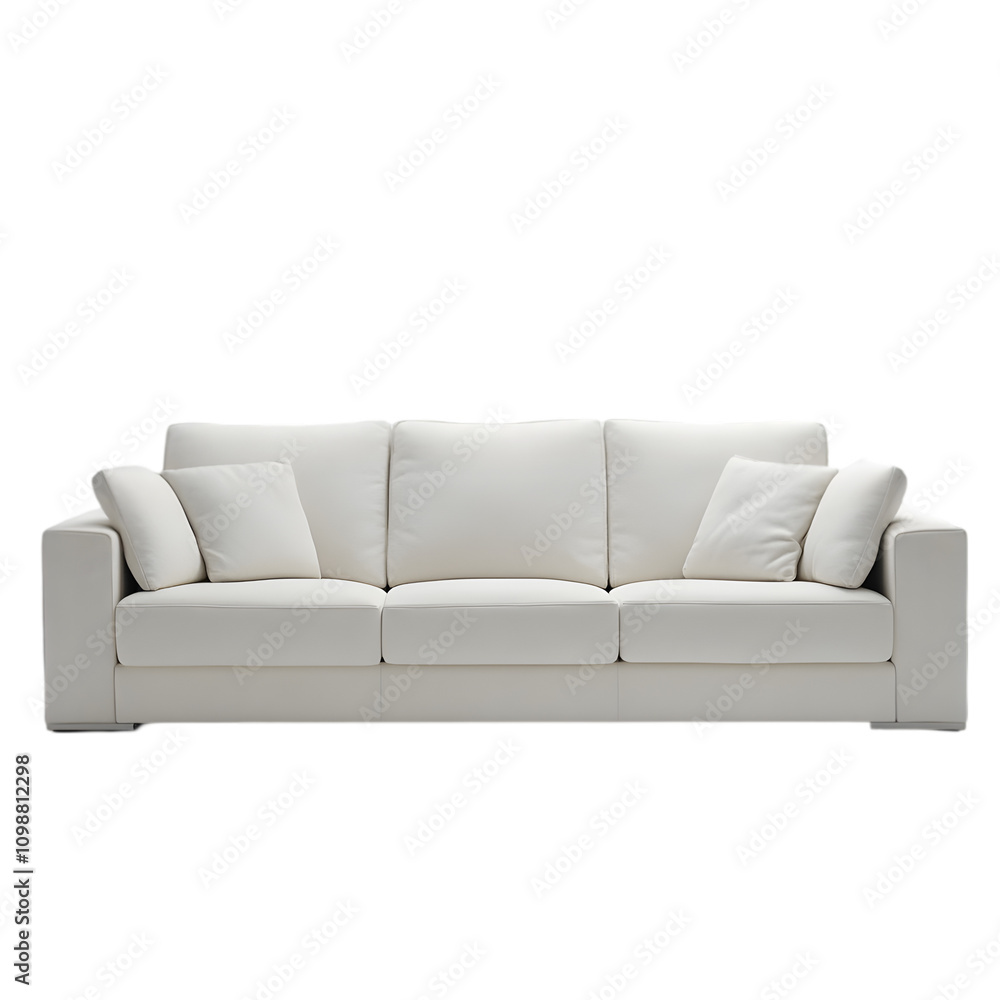 Fototapeta premium Modern White Leather Sofa Comfortable Living Room Furniture Home Decor