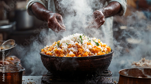 Chef prepared a feast for the senses, with a variety of Indian dishes, including a fragrant bowl of biryani. Indian cuisine, with its bold flavors and vibrant colors.